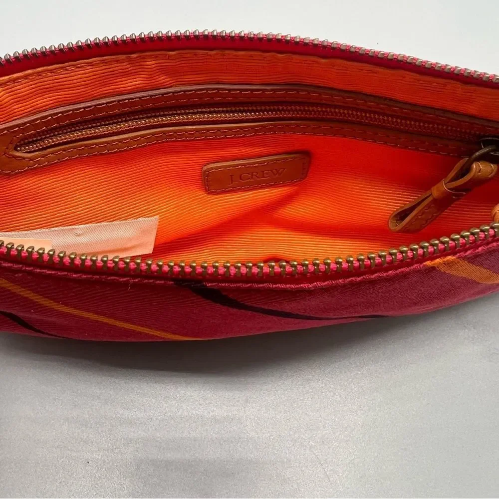 J. Crew Vintage Y2K Silk Tie Print Shoulder Bag Pink Orange Black Stripe Chain